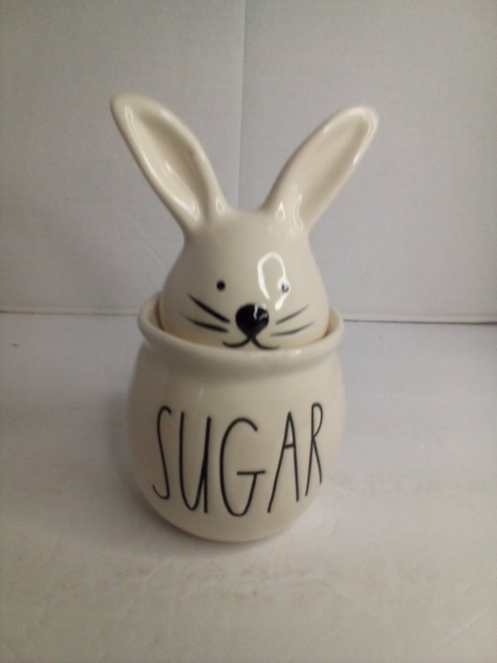 Rae Dunn Bunny Sugar Bowl Canister Jar Lid 6.5" Tall White